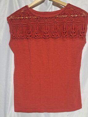 Ann Taylor‎ Loft Vintage Soft Womens XS Rust Lace Sleeveless Top